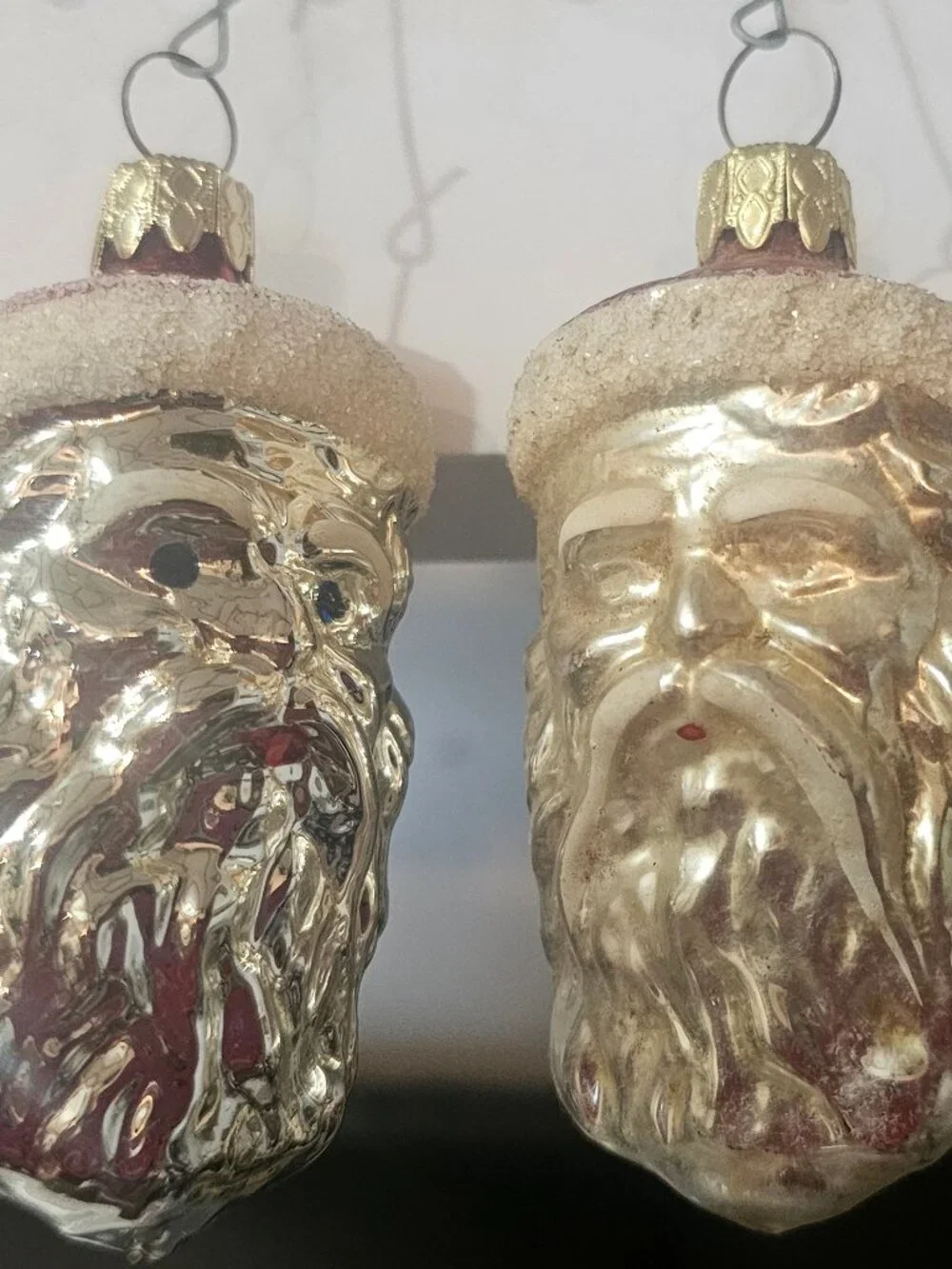 (2) Vintage Mercury Glass Santa Claus Head Ornament ~ Christmas
